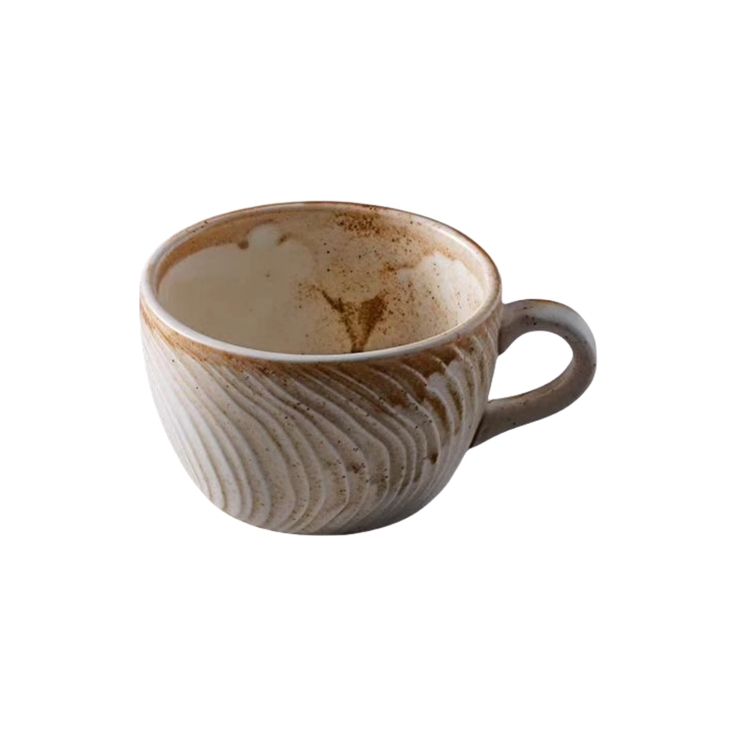 Brown Tree-Ring Textured Ceramic Coffee Cup & Saucer Set