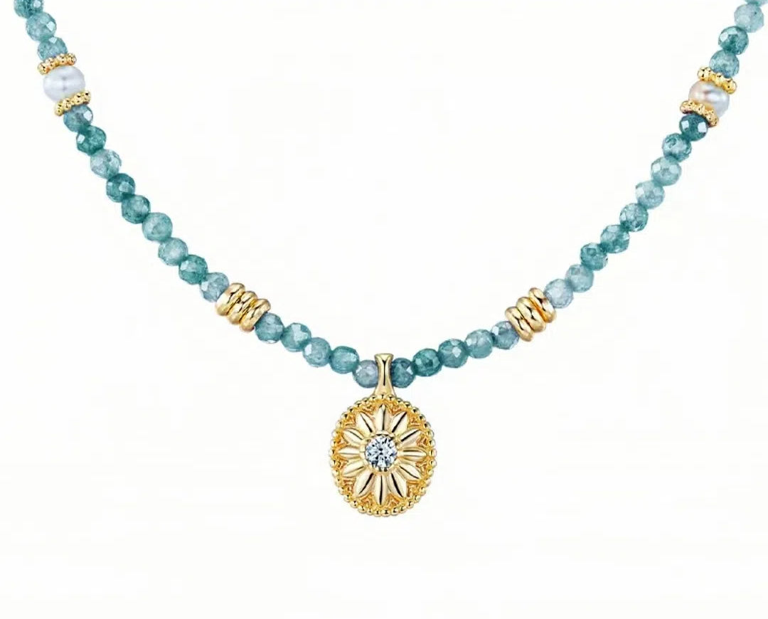 Satori Tides — Blue Zircon & Pearl Gold-Plated Sterling Silver Necklace