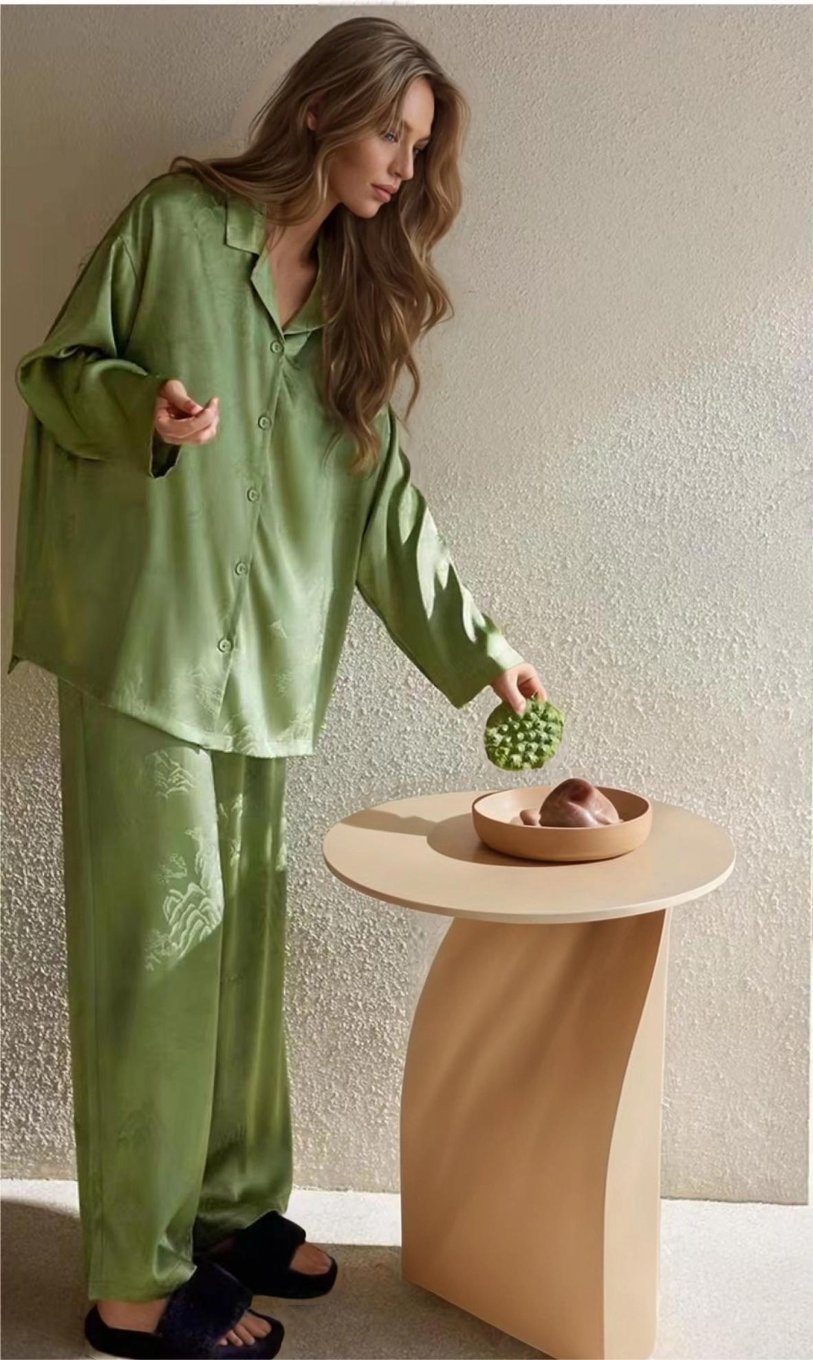 "Mountain Mist" Silky Green Landscape Pajama Set