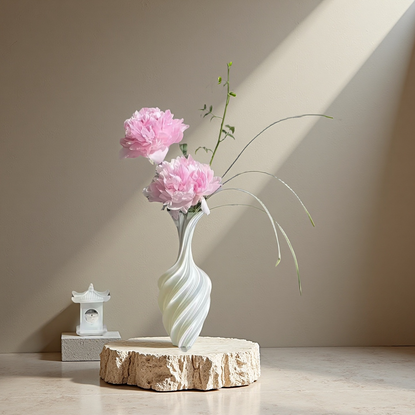 Silk-Lustre Spiral Vase — 3D Printed in White PLA