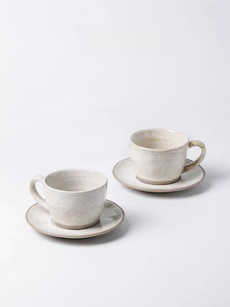 Vintage Light Gray Ceramic Coffee Cup & Saucer Set