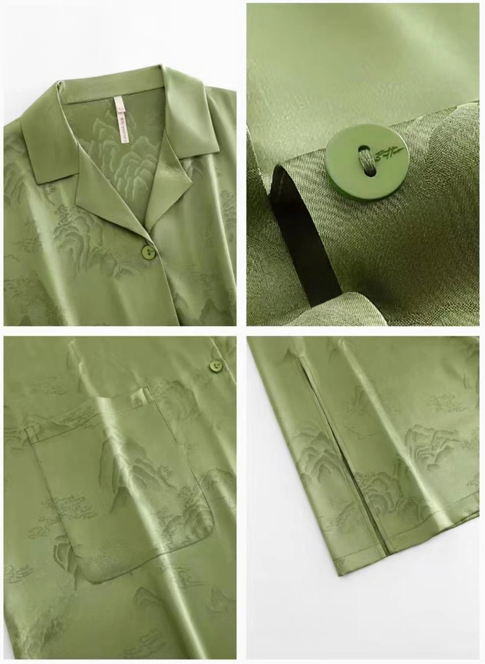 "Mountain Mist" Silky Green Landscape Pajama Set