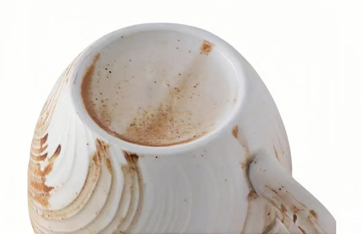 Brown Tree-Ring Textured Ceramic Coffee Cup & Saucer Set