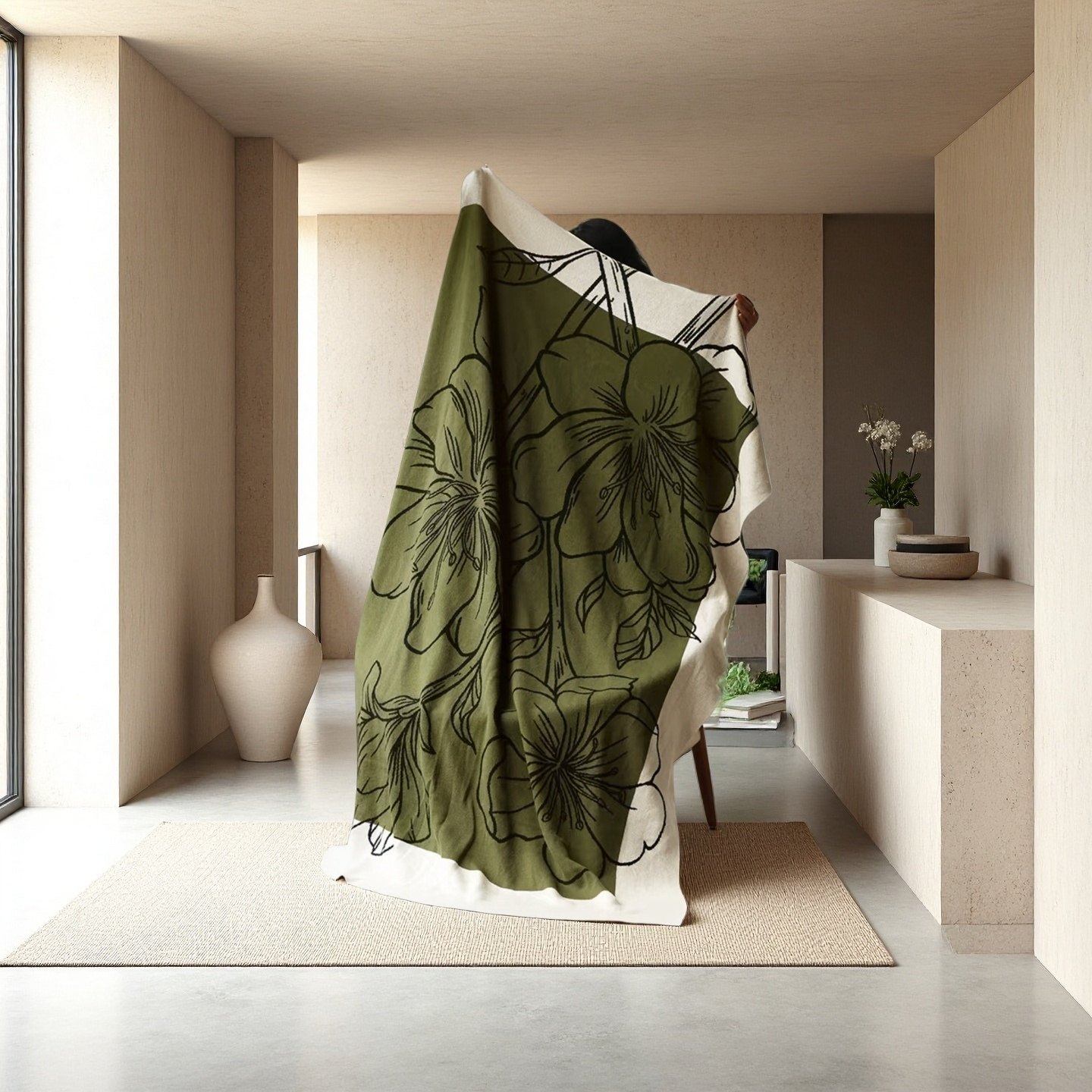 Cotton Throw with Begonia Pattern