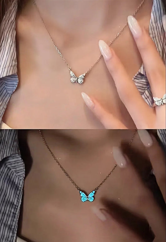Satori “New Beginnings” Glow Enamel Butterfly Necklace — 925 Sterling Silver