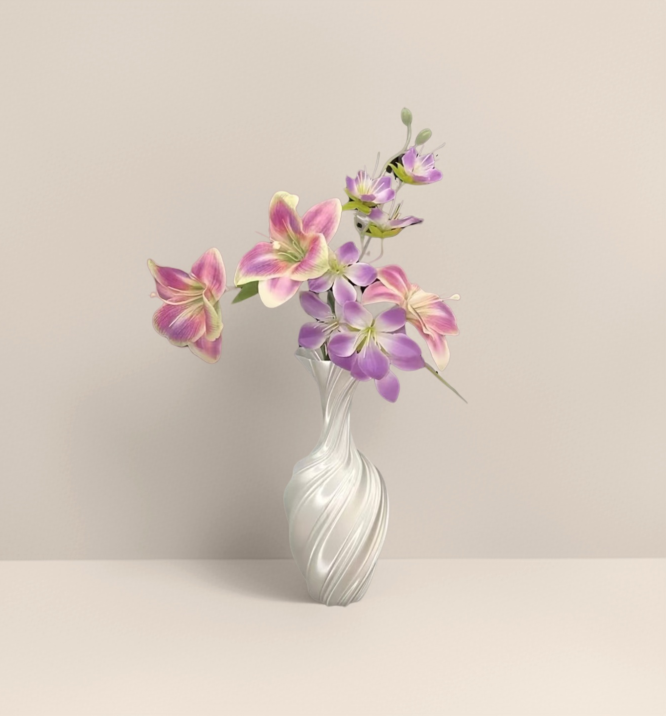 Silk-Lustre Spiral Vase — 3D Printed in White PLA